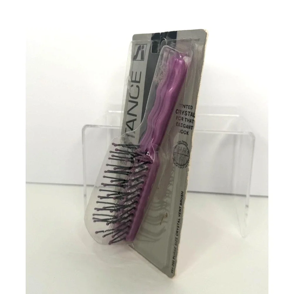 NOS Vintage Stance Tinted Crystal Hair Brush Ball Tipped Bristles, Vented Purple